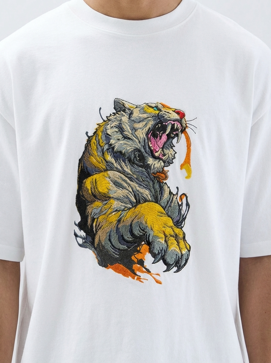 Embroidered Tiger Rage oversized Tee